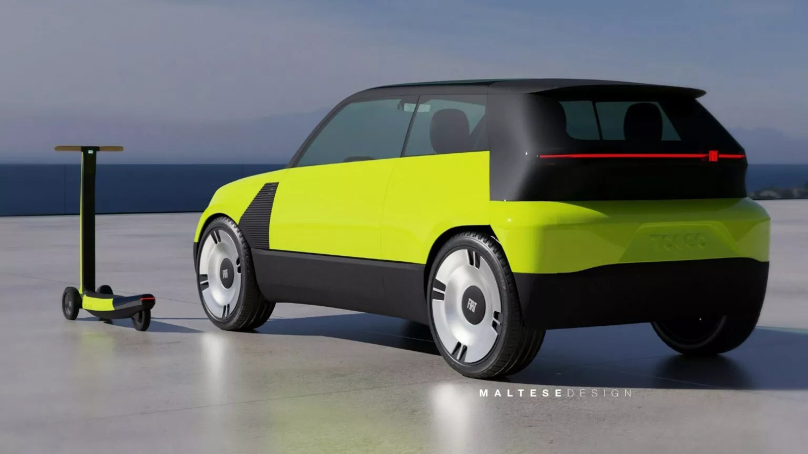 Fiat TooGo: Ένα τρίθυρο ηλεκτρικό Fiat Panda εξοπλισμένο με πατίνι